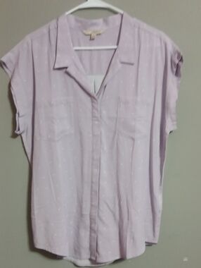 JACHS Girlfriend Pale Lavender Button-Front Relaxed Shirt